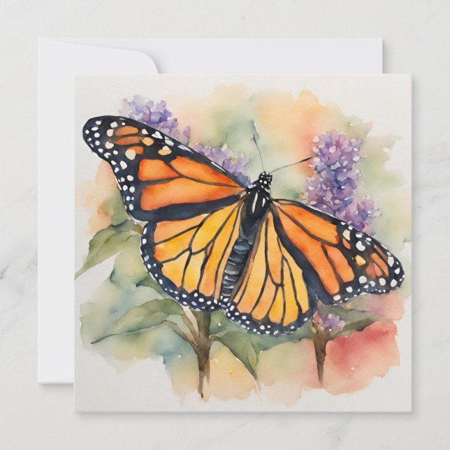  Monarch Butterfly Watercolor Print Holiday Card (Front)
