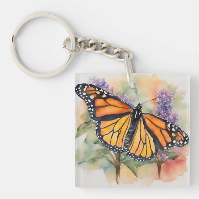  Monarch Butterfly Watercolor Print Key Ring (Front)
