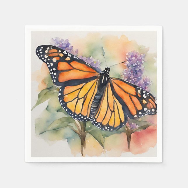  Monarch Butterfly Watercolor Print Napkin (Front)