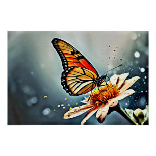 *~* Monarch Butterfly White Flower AP52 Poster