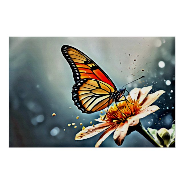 *~* Monarch Butterfly White Flower AP52 Poster (Front)