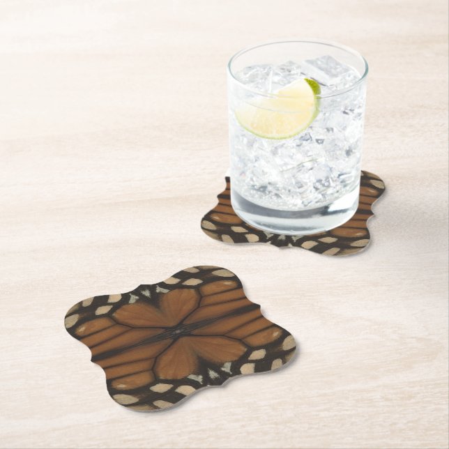 Monarch Butterfly Wing Close Up Pattern  Paper Coaster (Insitu)