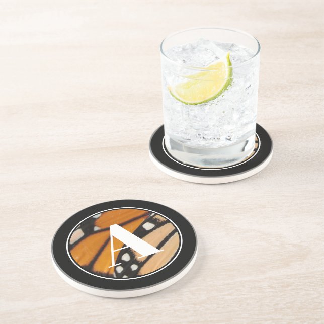 Monarch Butterfly Wing Initial Orange and Black Coaster (Side)