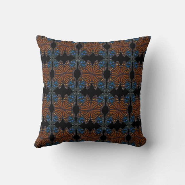 Monarch Butterfly Wing Orange And Blue Pattern  Cushion (Back)