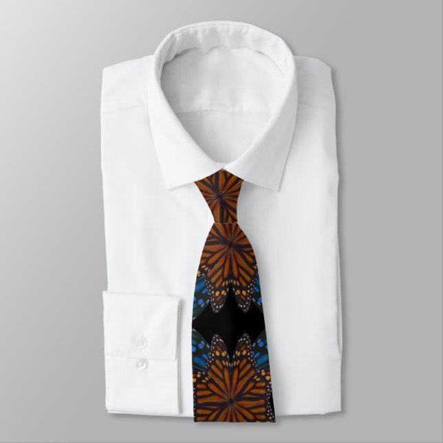 Monarch Butterfly Wing Orange And Blue Pattern Tie (Tied)