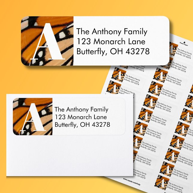 Monarch Butterfly Wing Return Address (Monarch Butterfly Return Address Labels with Monogram Initial is a beautiful addition for your mail.)