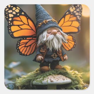 Monarch Butterfly Winged Gnome - Fantasy Creature Square Sticker