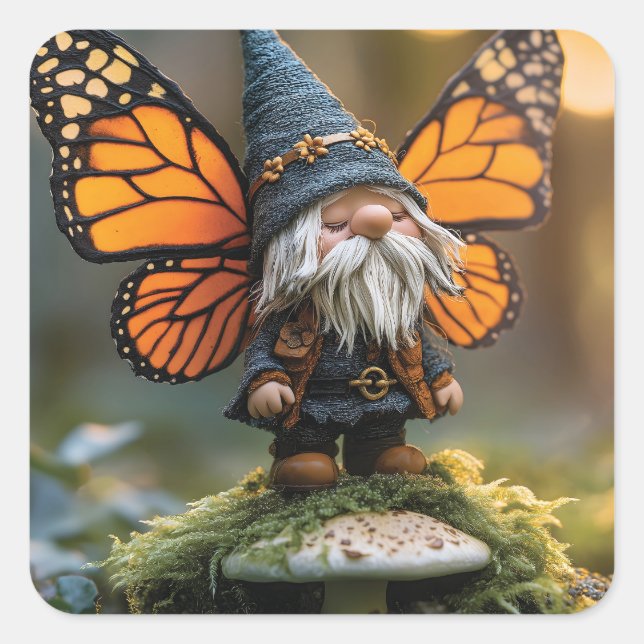 Monarch Butterfly Winged Gnome - Fantasy Creature Square Sticker (Front)