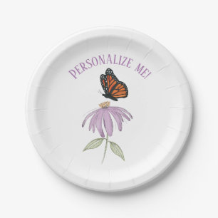 Monarch Butterfly with Purple Cone Flower Paper Plate