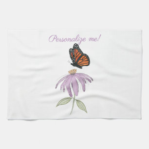 Monarch Butterfly with Purple Cone Flower Tea Towel