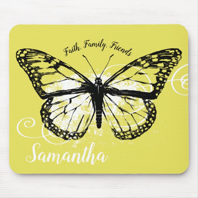 Monarch Butterfly Yellow Inspirational Mouse Mat (Front)