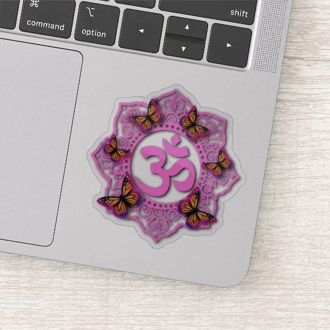 Monarch butteries | ohm zen symbol | pink sticker (Detail)
