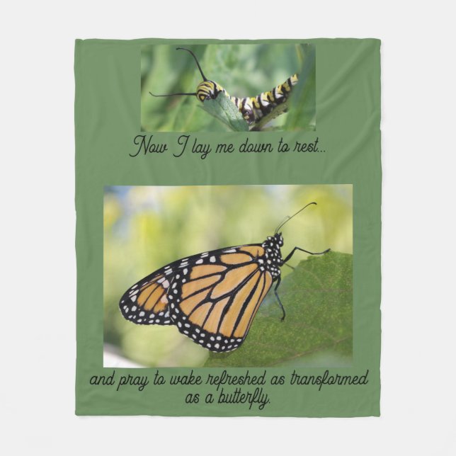 Monarch caterpillar butterfly fleece blanket (Front)