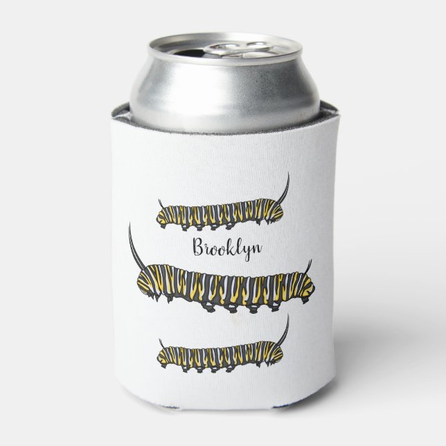 Monarch caterpillar cartoon illustration  can cooler (Can Front)