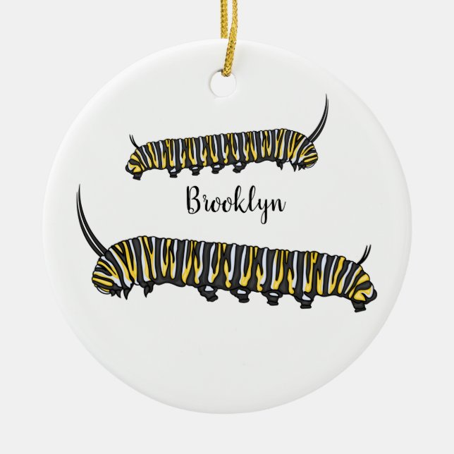 Monarch caterpillar cartoon illustration  ceramic tree decoration (Front)