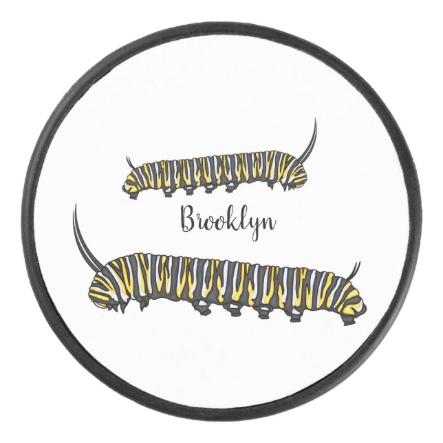 Monarch caterpillar cartoon illustration  hockey puck (Front)