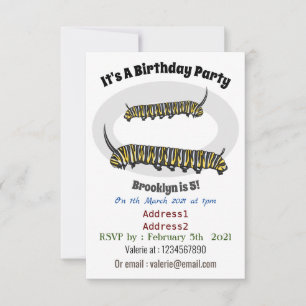 Monarch caterpillar cartoon illustration invitation