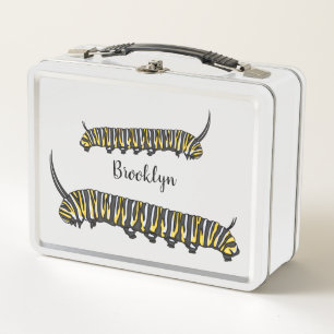 Monarch caterpillar cartoon illustration metal lunch box