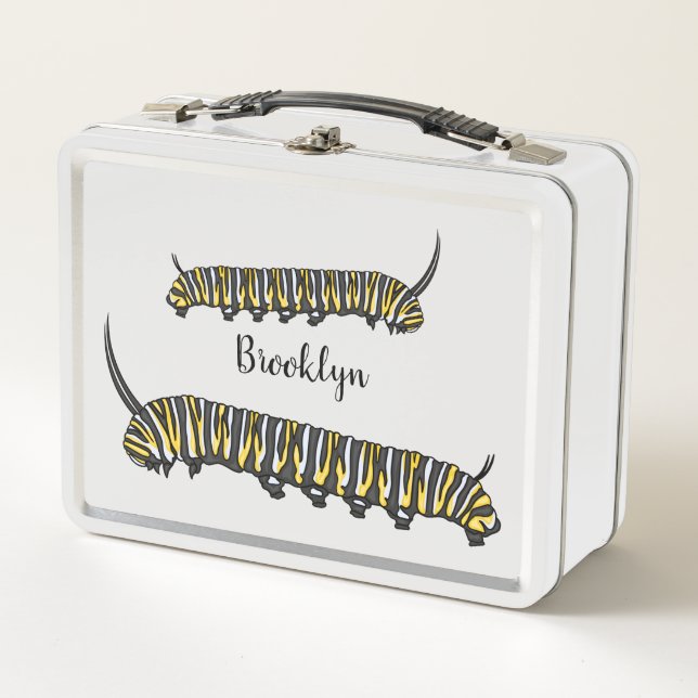Monarch caterpillar cartoon illustration  metal lunch box (Front)