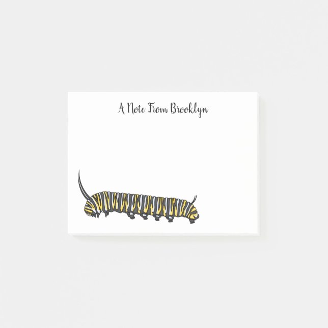 Monarch caterpillar cartoon illustration post-it notes (Front)