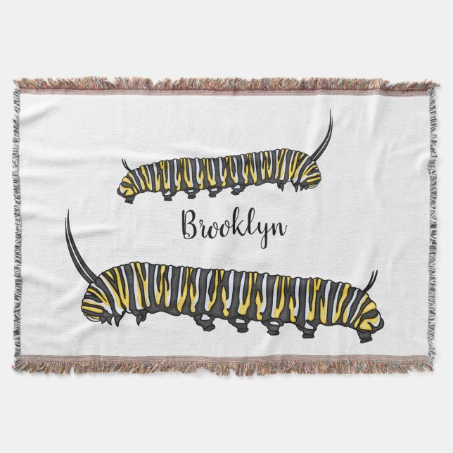 Monarch caterpillar cartoon illustration  throw blanket (Front)