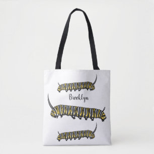 Monarch caterpillar cartoon illustration tote bag