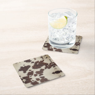 Monarch Cow Black Fur Square Paper Coaster