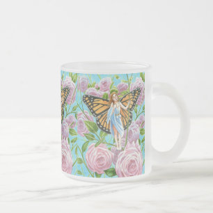 Monarch Fairy amongst the Roses Frosted Glass Coffee Mug