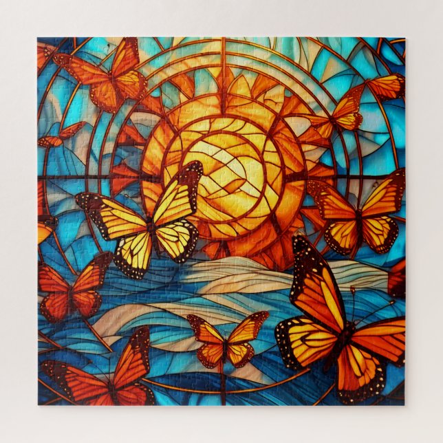 Monarch glow stained glass art puzzle (Vertical)