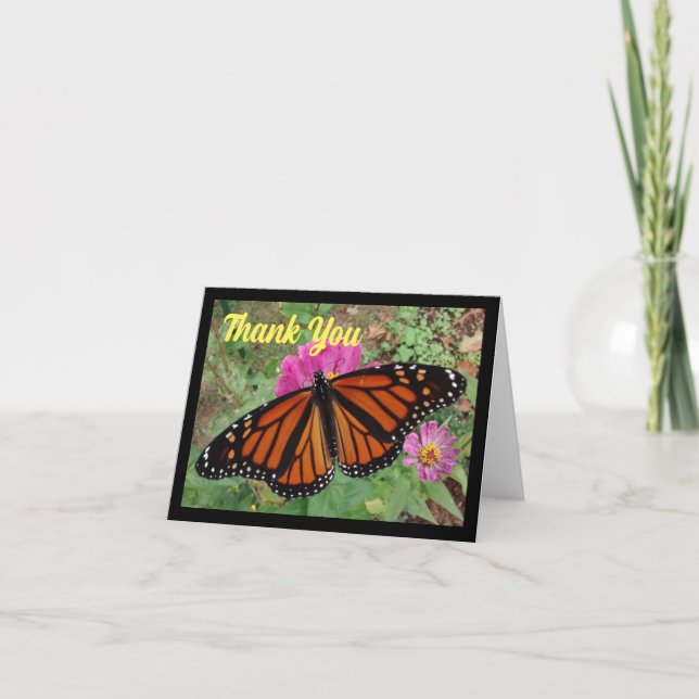 Monarch on Pink Zinnia Thank You Card (Front)