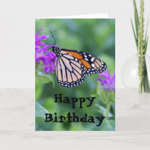Monarch on Purple Flower, Happy Birthday Card