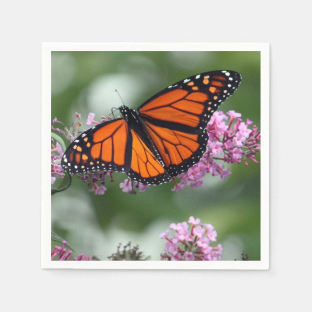 Monarch Orange Butterfly Floral Photo Napkin (Front)