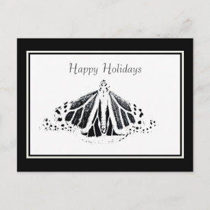 Monarch outline Happy Holidays Black background Holiday Postcard
