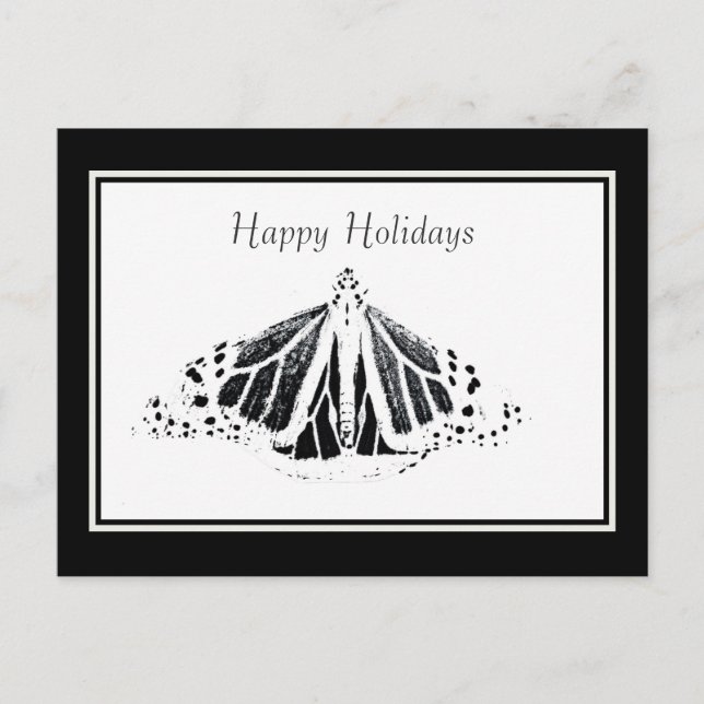 Monarch outline  Happy Holidays Black background Holiday Postcard (Front)