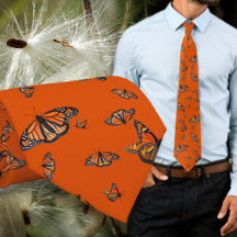 Monarch Pattern Orange Butterflies Tie