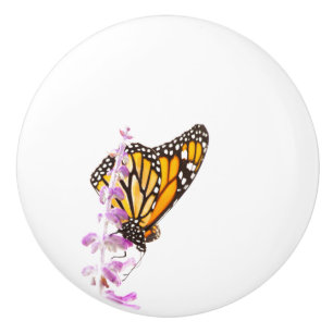 Monarch perched on lavender ceramic knob