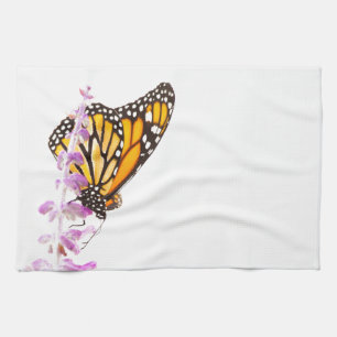 Monarch perched on lavender tea towel