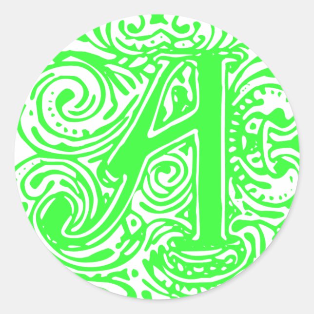 Monarchia Green  "A" Classic Round Sticker (Front)
