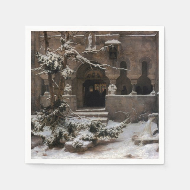 Monastery in Winter Snow (by Karl Lessing) Napkin (Front)