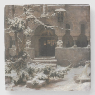 Monastery in Winter Snow (by Karl Lessing) Stone Coaster