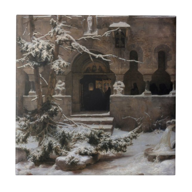 Monastery in Winter Snow (by Karl Lessing) Tile (Front)