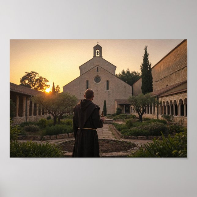 Monastic Courtyard Reflection at Dusk Poster (Front)