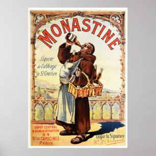 MONASTINE Monk Liqueur Ad French Vintage Alcohol Poster