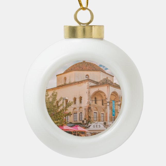 Monastiraki Square, Athens Greece Ceramic Ball Christmas Ornament (Front)
