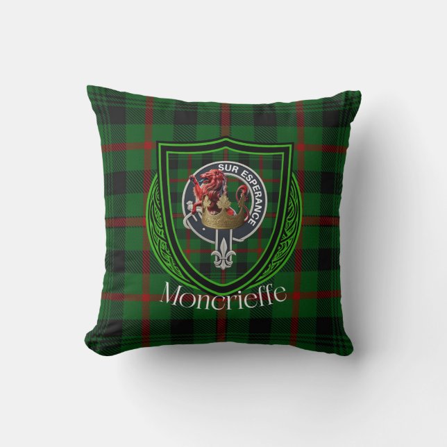 Moncrieffe Scottish Clan Tartan & Crest Cushion (Front)