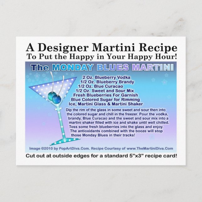 Monday Blues Martini Recipe Postcard (Front)