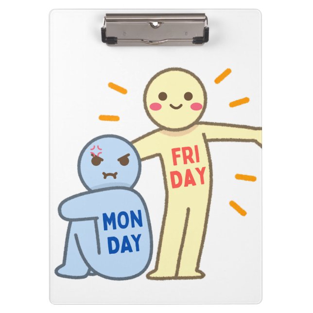 Monday Blues vs Friday Vibes – Comic Mood Doodles Clipboard (Front)