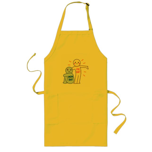 Monday Blues vs Friday Vibes – Comic Mood Doodles Long Apron (Front)