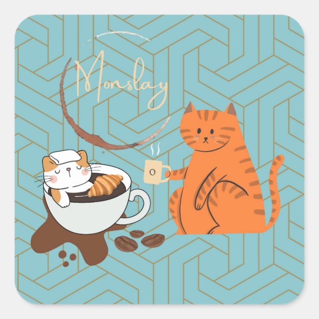  Monday Cats Square Sticker (Front)