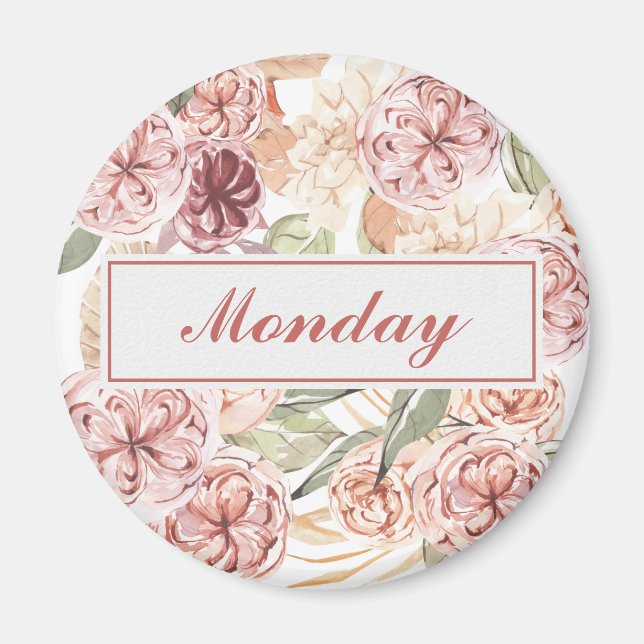 Monday Day of the Week Organizer Floral  Magnet (Front)